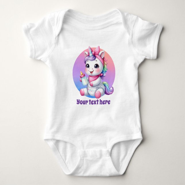 Cute animal customisable girls unicorn baby bodysuit (Front)