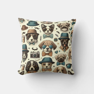 Cute Animal Designs Seamless Dog & Cat Pattern Cushion