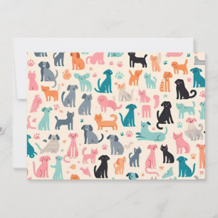 Cute Animal Designs Seamless Dog & Cat Pattern Invitation