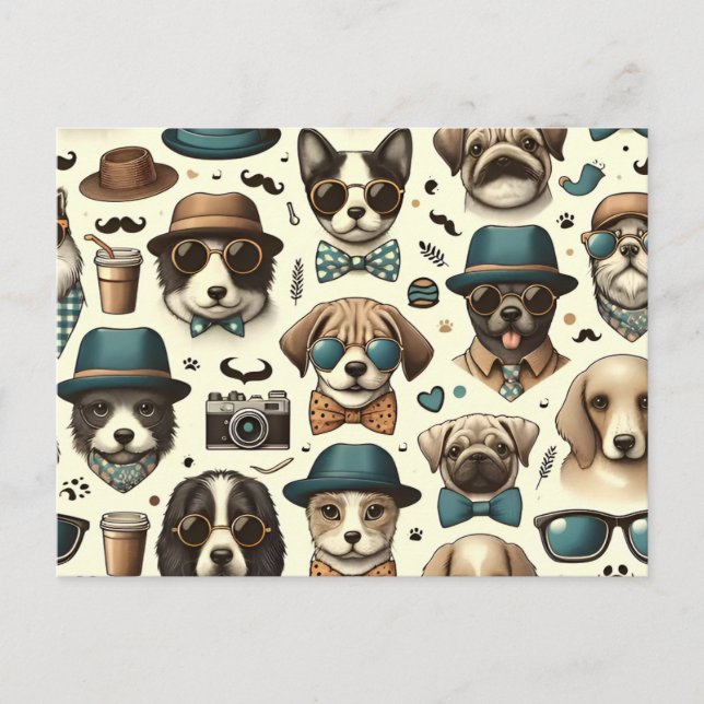 Cute Animal Designs Seamless Dog & Cat Pattern Postcard (Front)