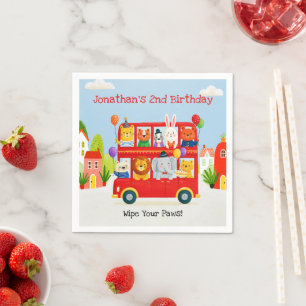 Cute Animal Double Decker Party Bus Birthday Napkin