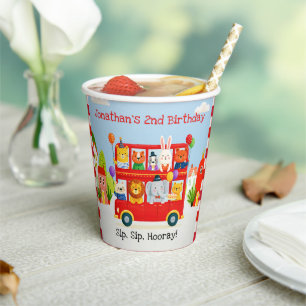 Cute Animal Double Decker Party Bus Birthday Paper Cups