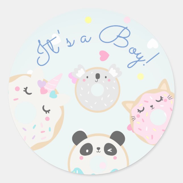 cute animal doughnuts It's a Boy Sticker (Front)