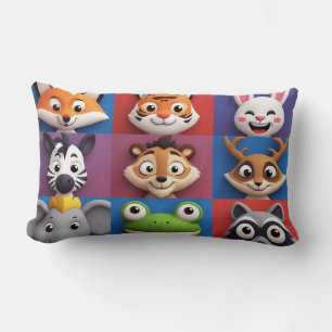 Cute Animal Faces Collection For Animal Lovers Lumbar Cushion