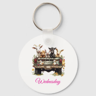 Cute Animal Farm On Round Button Key Ring