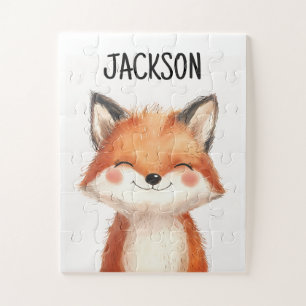 Cute Animal Fox Happy Personalised Kids Birthday Jigsaw Puzzle
