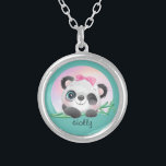 Cute Animal Friendly Panda Bamboo         Silver Plated Necklace<br><div class="desc">Super Cute Animal Friendly Panda with ribbon holding bamboo. Great gift for panda fan, panda lovers or anyone who is crazy about pandas! A funny and cute panda gift for every occasion. Easy customisation of your princess name and font using the "Personalisation button". You can also "Transfer design to a...</div>