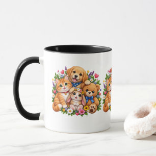 Cute Animal Friends Cat Dog Bunny Bear Whimsical Mug