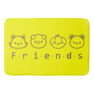 Cute animal friends face bath mat