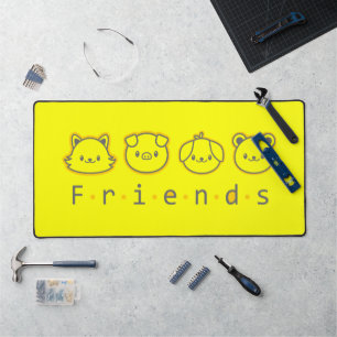 Cute animal friends face desk mat