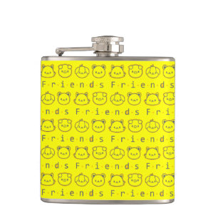Cute animal friends face hip flask