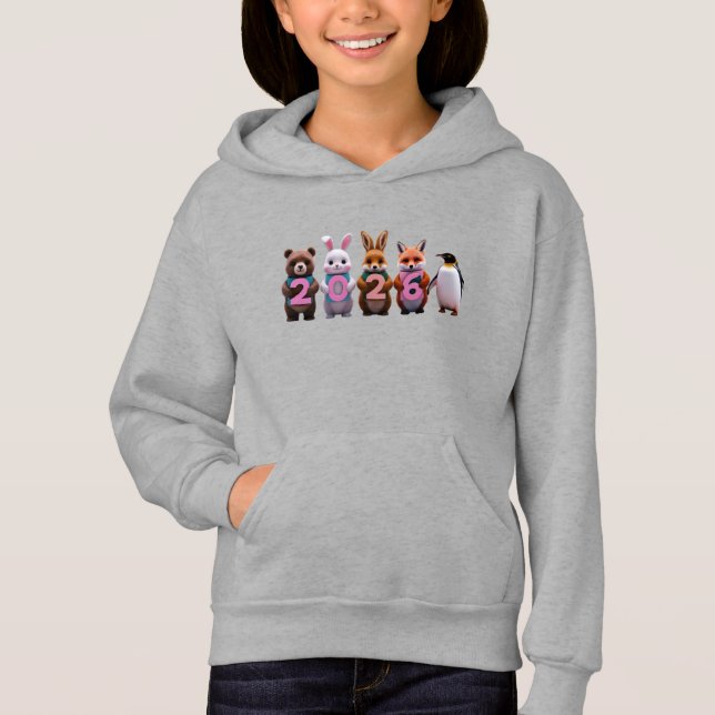 Cute Animal Friends Happy 2026 Kids Pullover  (Front)