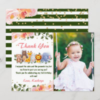 Cute Animal Friends Pink Floral Birthday Photo