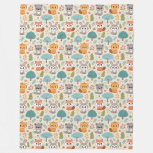 Cute Animal Friends Seamless Pattern – Playful Kid Fleece Blanket