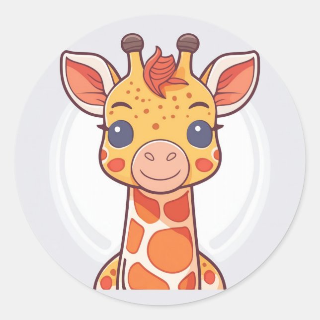 Cute Animal Giraffe Classic Round Sticker (Front)