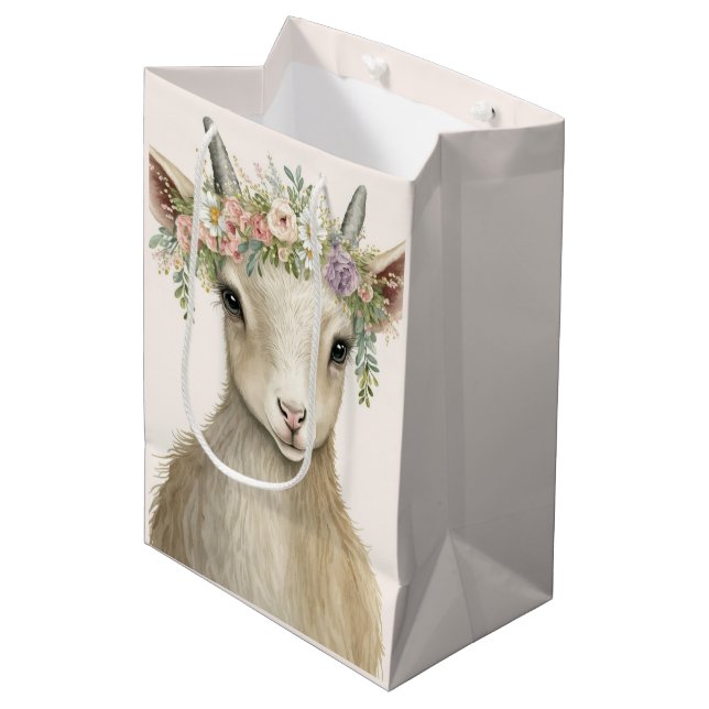 Cute Animal Goat Boho Watercolor Medium Gift Bag (Front Angled)
