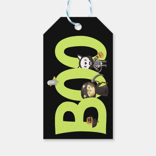 Cute Animal Halloween Boo Gift Tags (Front)