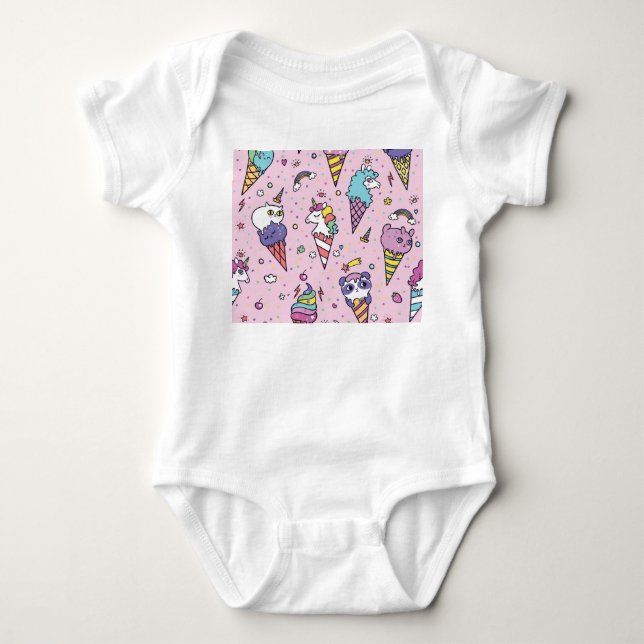 Cute Animal Ice Cream Cones Baby Bodysuit (Front)