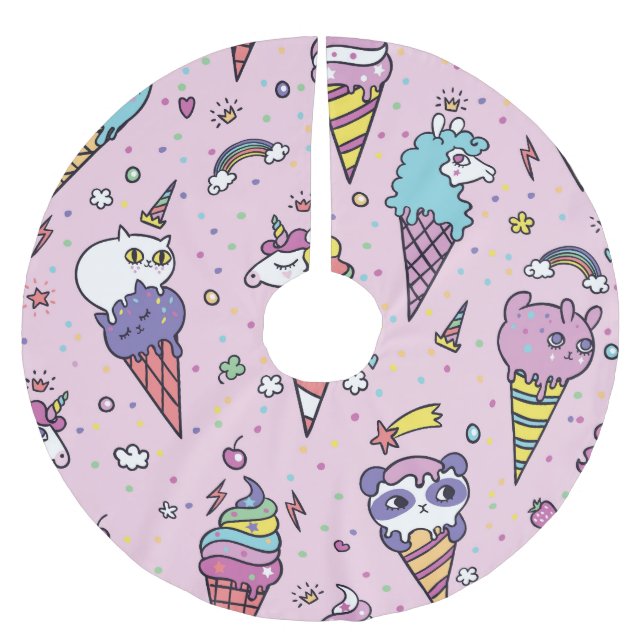 Cute Animal Ice Cream Cones Brushed Polyester Tree Skirt (Front)