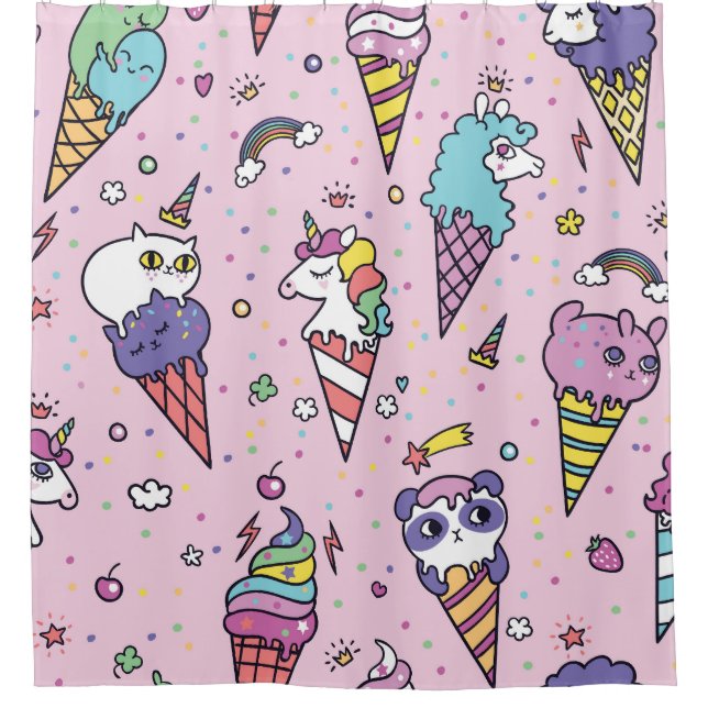 Cute Animal Ice Cream Cones Shower Curtain (Front)