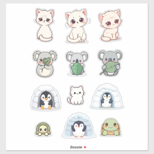 Cute Animal & Igloo Sticker Kit – Cartoon Creature (Sheet)