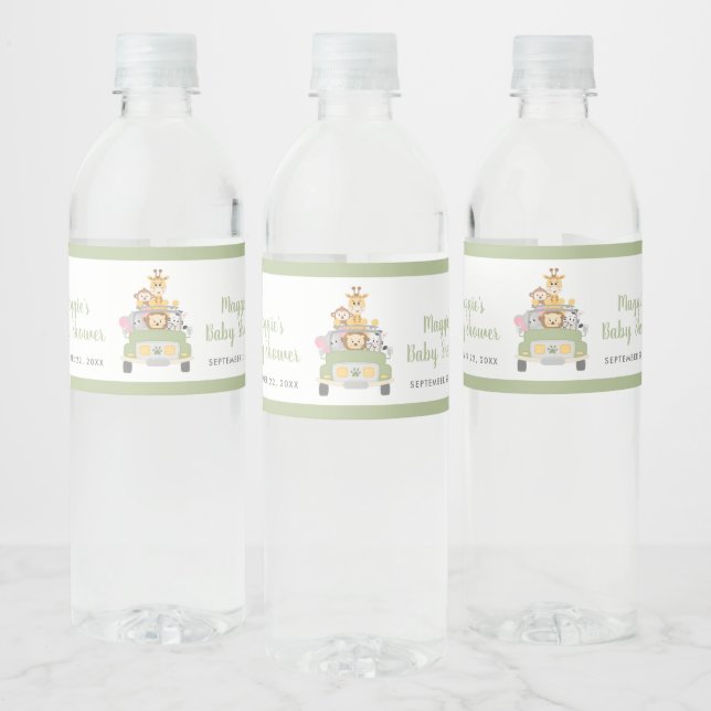 Cute Animal Jungle Safari Baby Shower Water Bottle Label (Bottles)