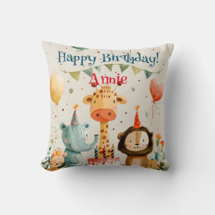 Cute animal kids design with birthday elements cushion