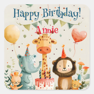 Cute animal kids design with birthday elements square sticker