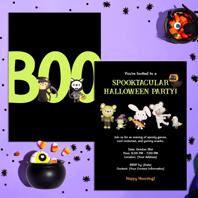 Cute Animal Kids Spooktacular Halloween Party Invitation (Creator Uploaded)