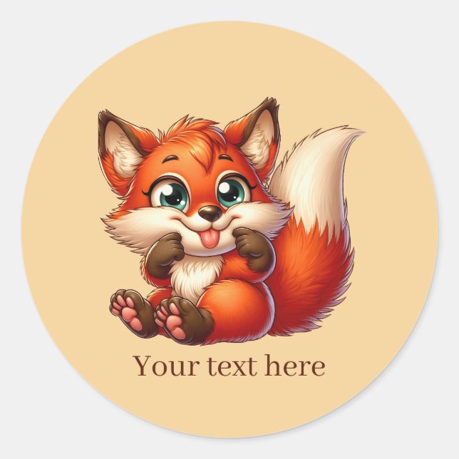 Cute animal love fox customisable classic round sticker (Front)