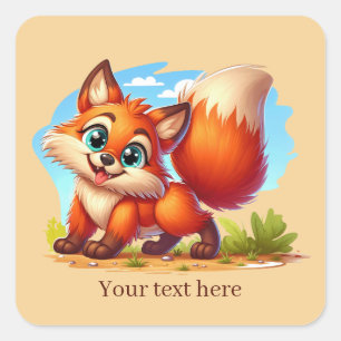 Cute animal love fox customisable square sticker