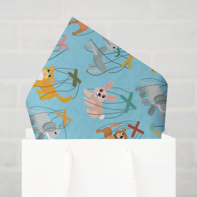 Cute Animal Marionette Puppets Puppeteer Pattern Tissue Paper (Gift Bag)