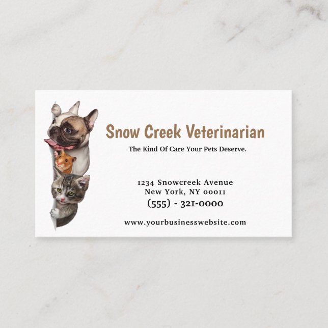 Cute Animal Medical Veterinarian Clinic Pet Business Card (Front)