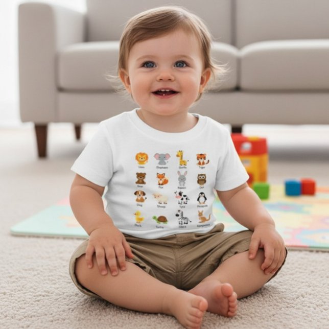 Cute Animal Name ABC Educational Toddler Infant Te Baby T-Shirt (Creator Uploaded)