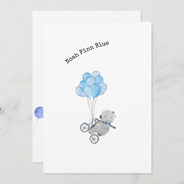 Cute Animal on A Bike With Blue Balloons Invitation (Front/Back)