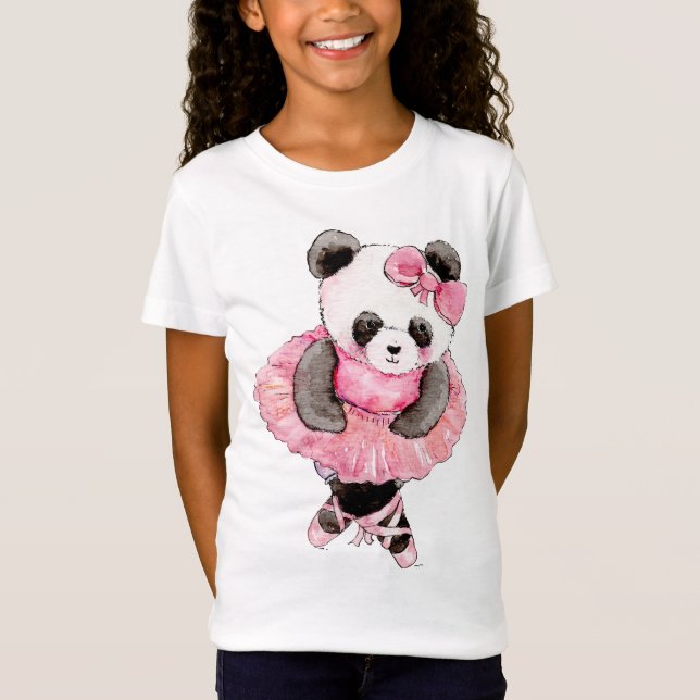 Cute Animal Panda Ballerina Watercolor T-Shirt (Front)
