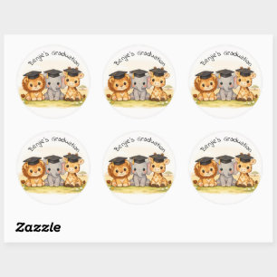 Cute Animal Party Safari Graduation Classic Round Sticker