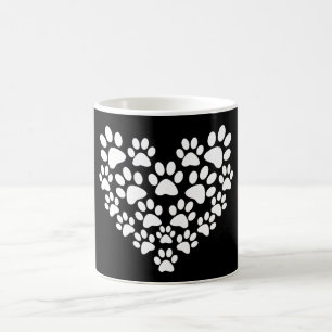 Cute Animal Pattern Black White Paw Print Heart Coffee Mug