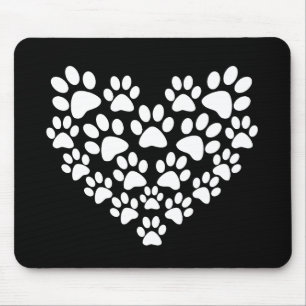 Cute Animal Pattern Black White Paw Print Heart Mouse Pad