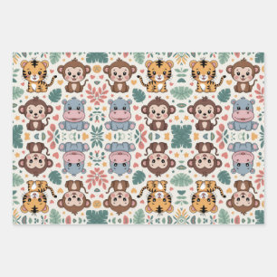 Cute animal pattern features monkeys wrapping paper sheet