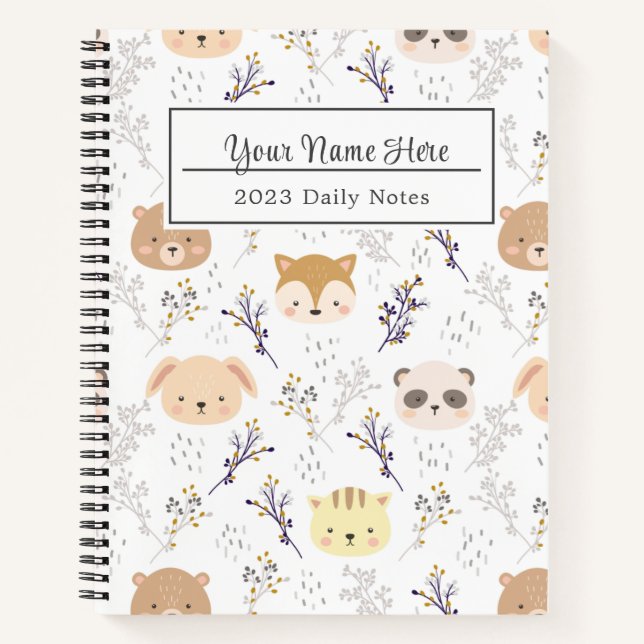 Cute Animal Pattern, with white background Notebook (Front)