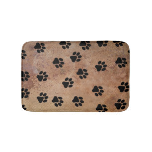 Cute Animal Paw Print Pattern Black Gold Bath Mat