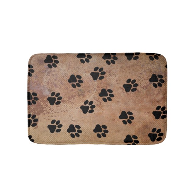 Cute Animal Paw Print Pattern Black Gold Bath Mat (Front)