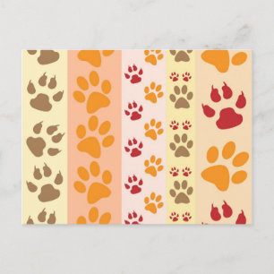 Cute Animal Paw Prints Pattern in Natural Colours Postcard