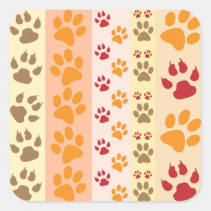 Cute Animal Paw Prints Pattern in Natural Colours Square Sticker