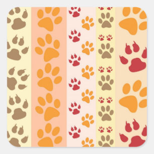 Cute Animal Paw Prints Pattern in Natural Colours Square Sticker