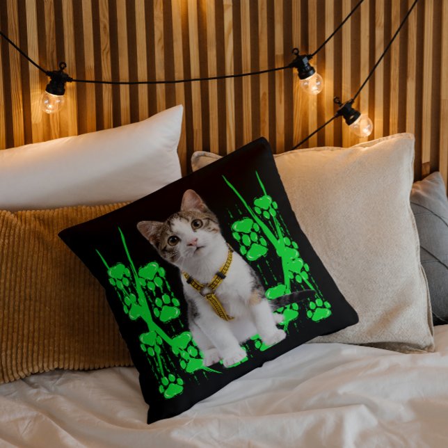 Cute Animal Pet Cat Cool Lime And Black Modern Cushion (Creator Uploaded)