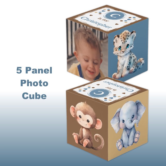 Cute animal photo name for nursery blue brown cube (Creator Uploaded)