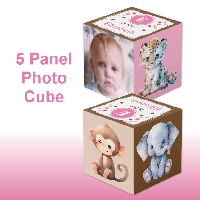 Cute animal photo name for nursery pink brown cube (Creator Uploaded)
