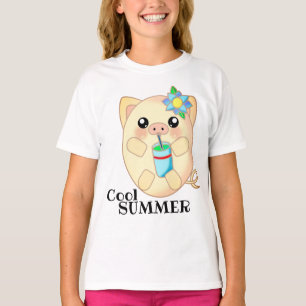 Cute Animal Pig Summer Cool Drink Happy T-Shirt